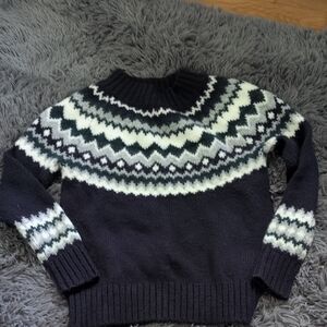 Banana Republic Navy Blue and White Patterned Crewneck Sweater
